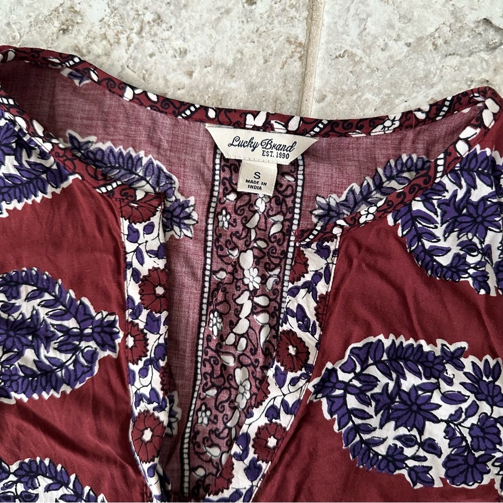 ⚡️LAST CHANCE⚡️Lucky Brand Boho Floral Annabelle Peasant Blouse Size Small - Picture 6 of 6